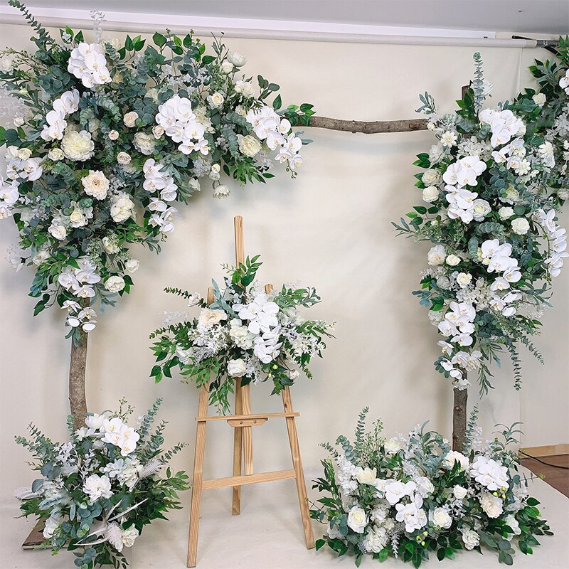 ivory and champagne wedding dress and flower bouquet